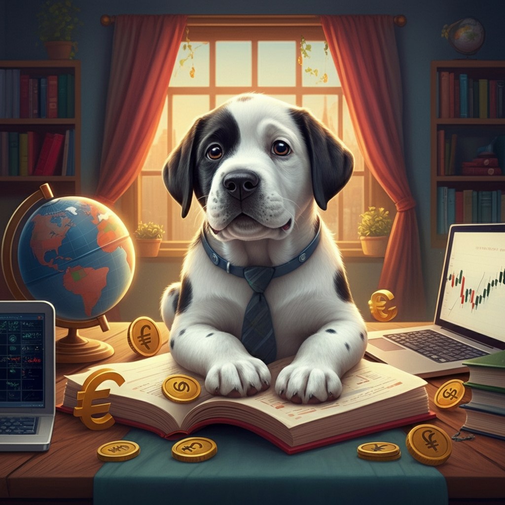 Barkley, our beloved labrador puppy, as a charming and approachable forex guru